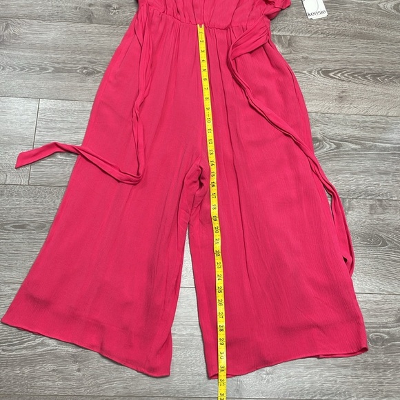 NWT Kensie Flutter Cap Sleeve Wide Leg Crop Jumpsuit Tie Waist Azalea Pink 4 - Picture 12 of 16